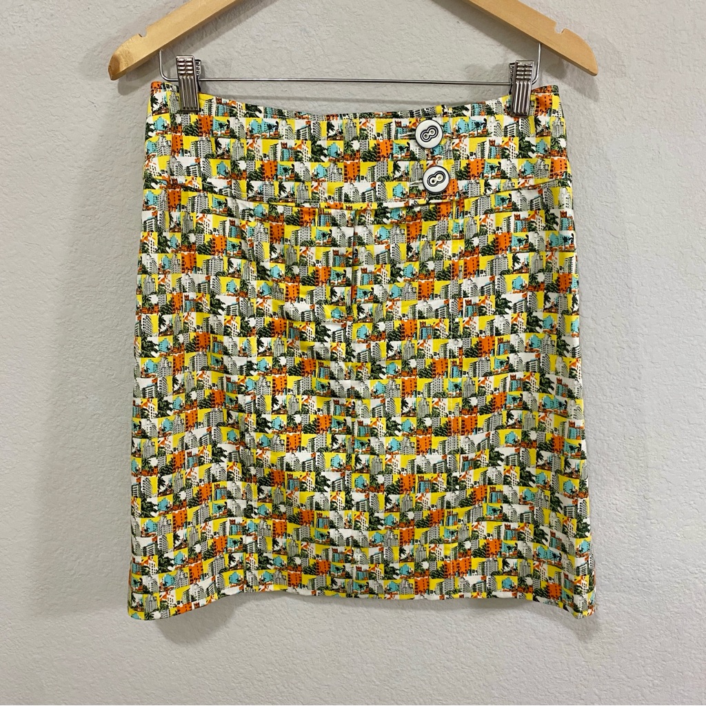 Etcetera Pop Art Miami Florida Cityscape Skirt Fun! Button Details Size 6